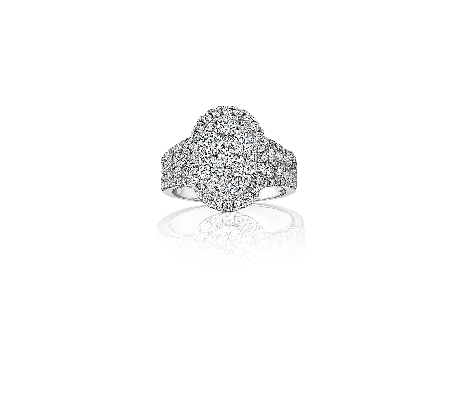 Sabel Collection White Gold Oval Cluster Halo Ring with Round Diamonds